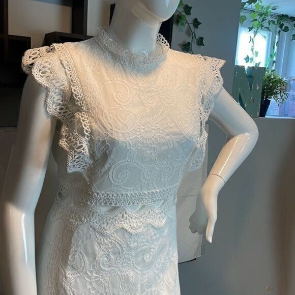 Cupshe Delia Floral Elegant White Lace Crop‎ Ruffle with band Sleeve Size XL - Picture 6 of 12